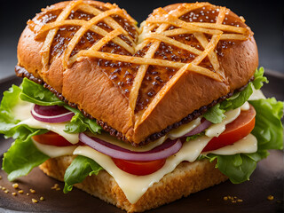 heart shaped burger close up