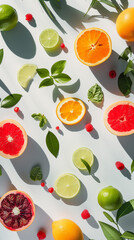 Bright citrus fruits with shadows creating a lively pattern. Great for a refreshing beverage ad, vitamin branding, or a minimalist food blog