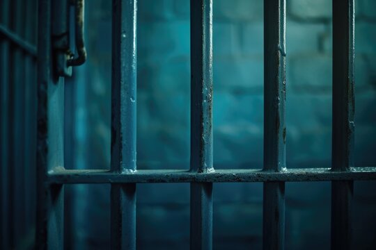 A detailed view of a jail cell door. This image can be used to depict imprisonment, confinement, or the justice system