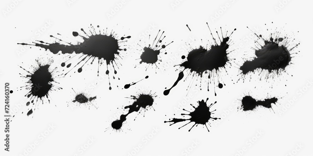 Aufkleber Black ink splatters on a white background. Suitable for graphic design projects or as a background for text or images