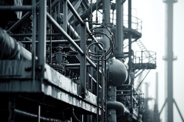 A black and white photo of a factory. Suitable for industrial themes and vintage aesthetics