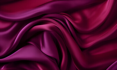  Flowing satin fabric texture in magenta color. Glossy silk banner velvet material 3D effect.