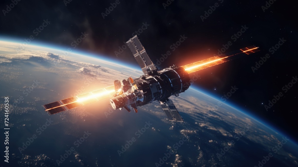 Poster a picture of a space station located deep within the earth. can be used to depict futuristic technol