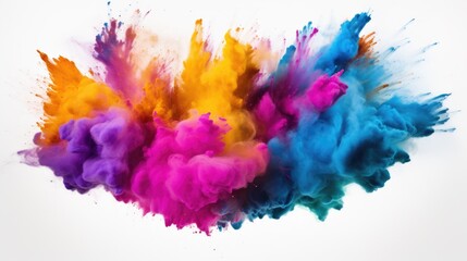Colorful cloud of colored powder on a white background. Perfect for celebrations and festivals - obrazy, fototapety, plakaty