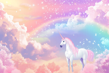 Obraz na płótnie Canvas Rainbow Unicorn. Backdrop with selective focus and copy space