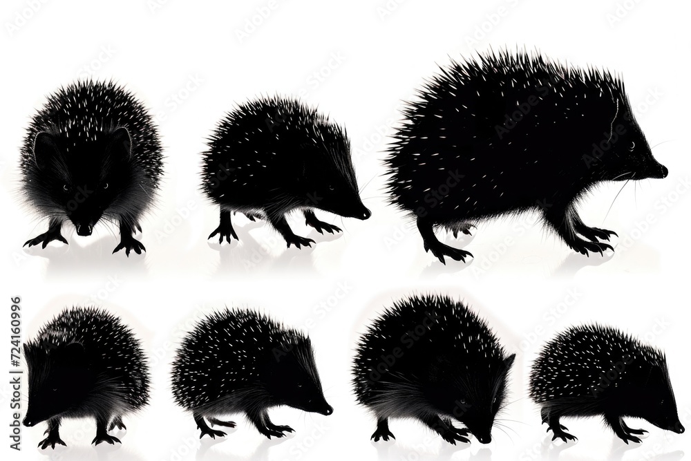 Aufkleber a series of four images featuring a cute hedgehog in different poses. perfect for nature enthusiasts