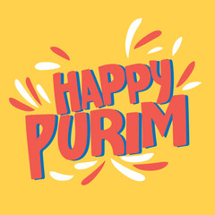 Happy Purim inscription. Handwriting text banner Happy Purim square composition. Hand draw vector art.