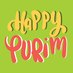 Happy Purim inscription. Handwriting text banner Happy Purim square composition. Hand draw vector art.