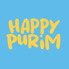 Happy Purim inscription. Handwriting text banner Happy Purim square composition. Hand draw vector art.