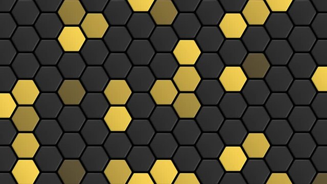 honeycomb hexagonal geometry bee related 3d animation loop. can be used to represent technology network, honey bee mosaic or digital block design