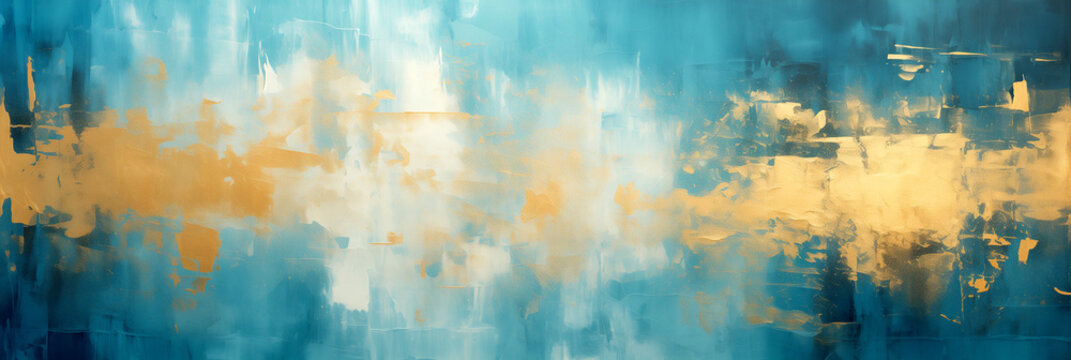 A picture with smoky golden clouds on a blue background.