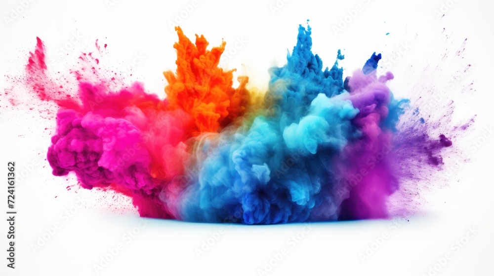 Poster A vibrant group of colored powders gracefully soar through the air. Perfect for adding a burst of color and energy to any project