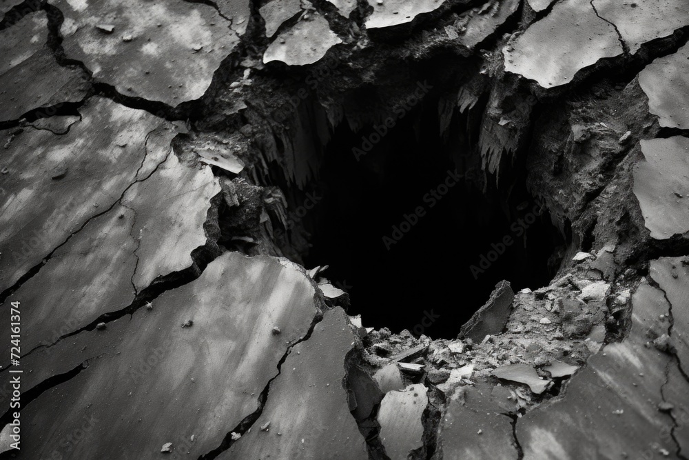 Poster a hole in the ground with a tree in the background. suitable for nature-themed designs and illustrat