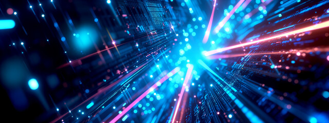 Fototapeta premium Optical fiber - background with bright and neon lights.