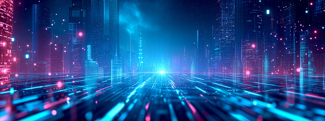 Futuristic business wallpaper - light digital design in blue tones.