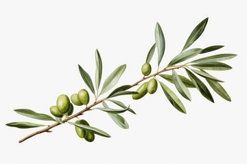 A branch of olives with green leaves, perfect for use as a symbol of peace and prosperity