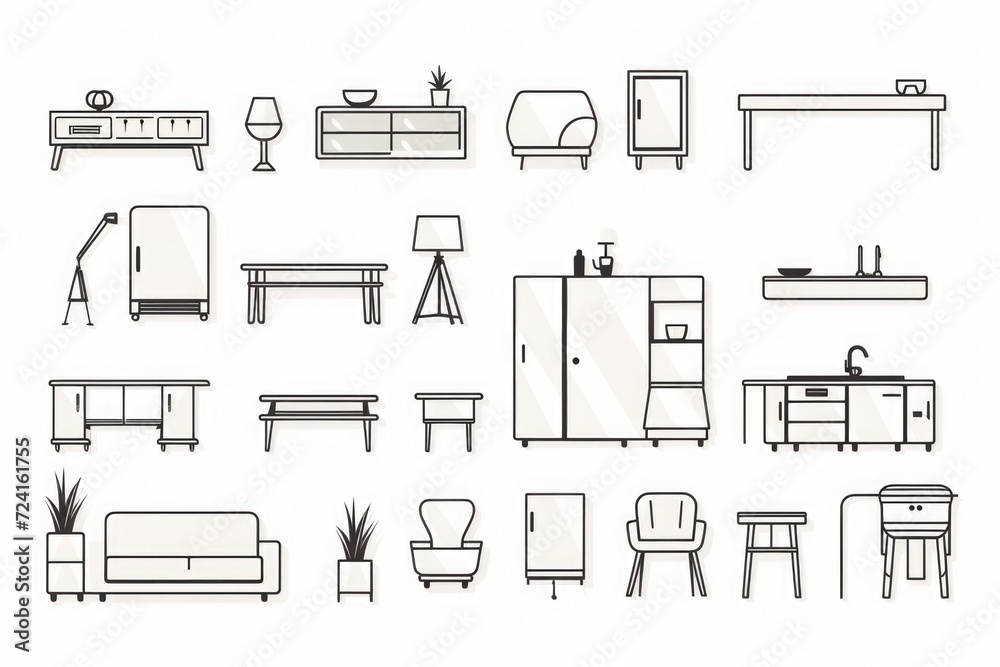 Poster a set of furniture depicted in a simple line drawing style. perfect for interior design projects or 