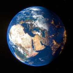 Occurrence of day and night on the earth view from space, 3D rendering - 724161707