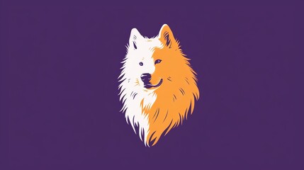 a samoyed dog logo design for a modern streetwear brand inspired minimalist Japanese design, light colours, purple orange black --ar 16:9 --v 6 Job ID: 91fbc178-8ccf-4f4e-a896-a614d3f034fb