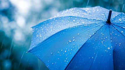 A solitary figure braves the storm, their blue umbrella a beacon of hope amidst the relentless rain