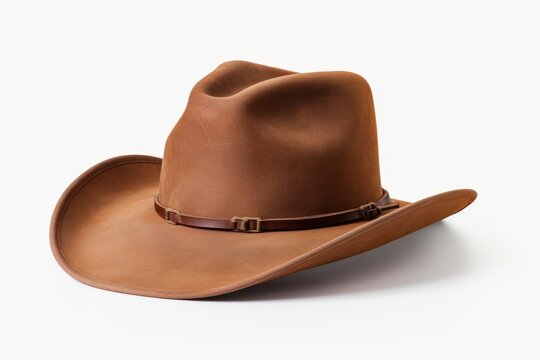 A brown cowboy hat placed on a white background. Versatile accessory for Western-themed events or costume parties
