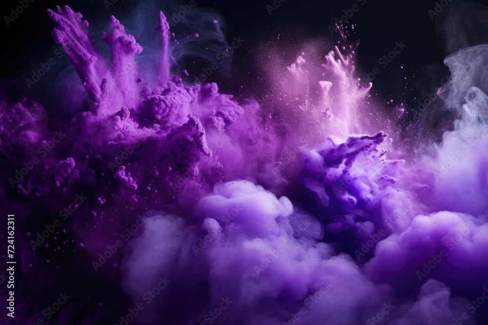 Poster a vibrant purple and black background with swirling smoke in the air. perfect for adding a touch of 