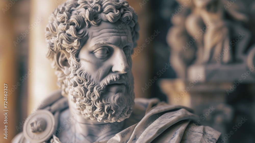 Poster a statue depicting a man with a beard. can be used as a decorative piece or for historical and cultu