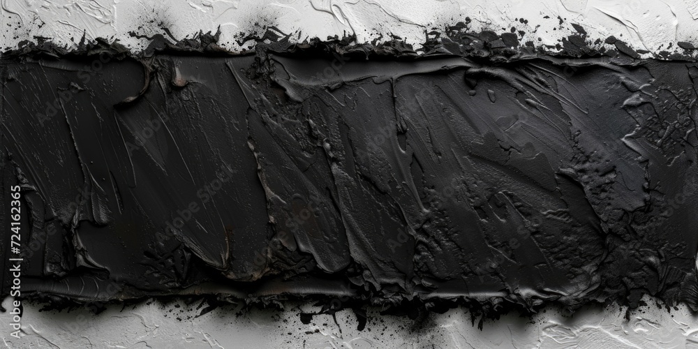 Poster a piece of black paint on a white wall. can be used for interior design projects or as a background 
