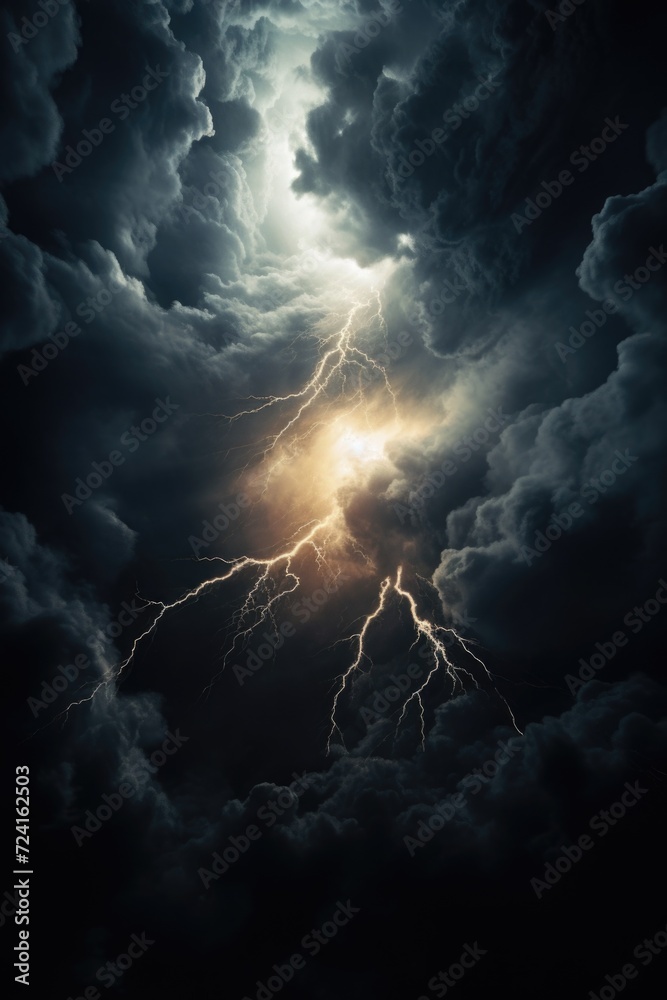 Poster A dramatic image of a dark sky with lightning, creating a sense of power and intensity. Perfect for adding an electrifying touch to your projects