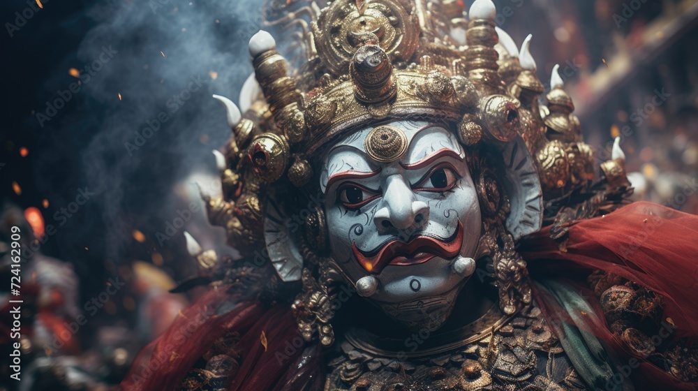 Poster person wearing a mask in a close-up shot. suitable for various themes and concepts
