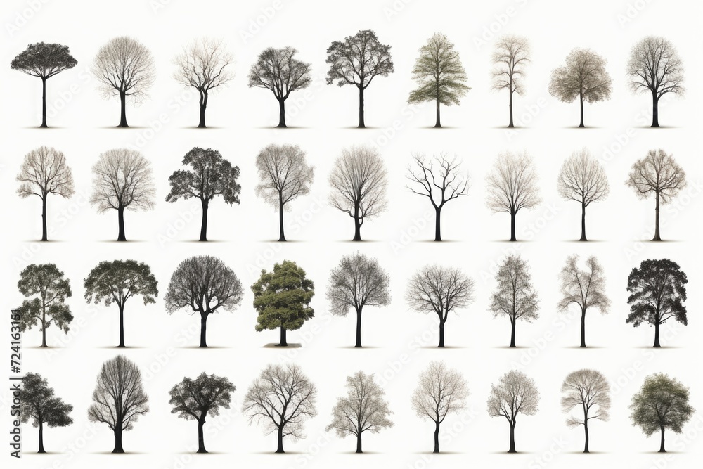 Poster a group of trees standing in the grass. suitable for nature and landscape themes