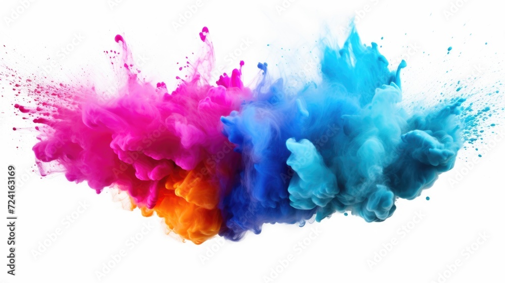 Poster A vibrant cloud of colored powder against a clean white background. Perfect for adding a burst of color to any project or design