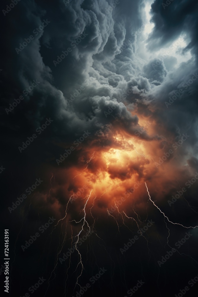 Poster A striking image of a dark sky with lightning illuminating the scene. Perfect for adding a dramatic touch to any project