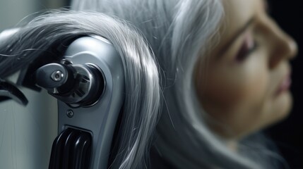 A close-up view of a person using a hair dryer. Suitable for beauty and personal care concepts - obrazy, fototapety, plakaty