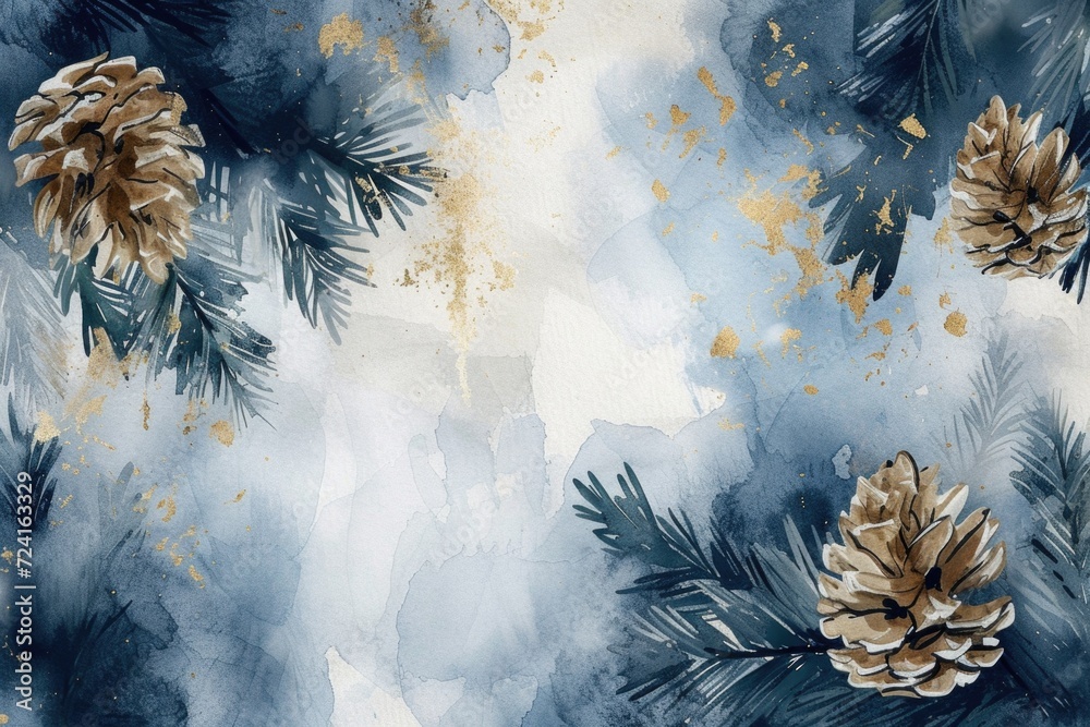 Aufkleber a beautiful watercolor painting of pine cones on a tree. perfect for nature lovers and those looking