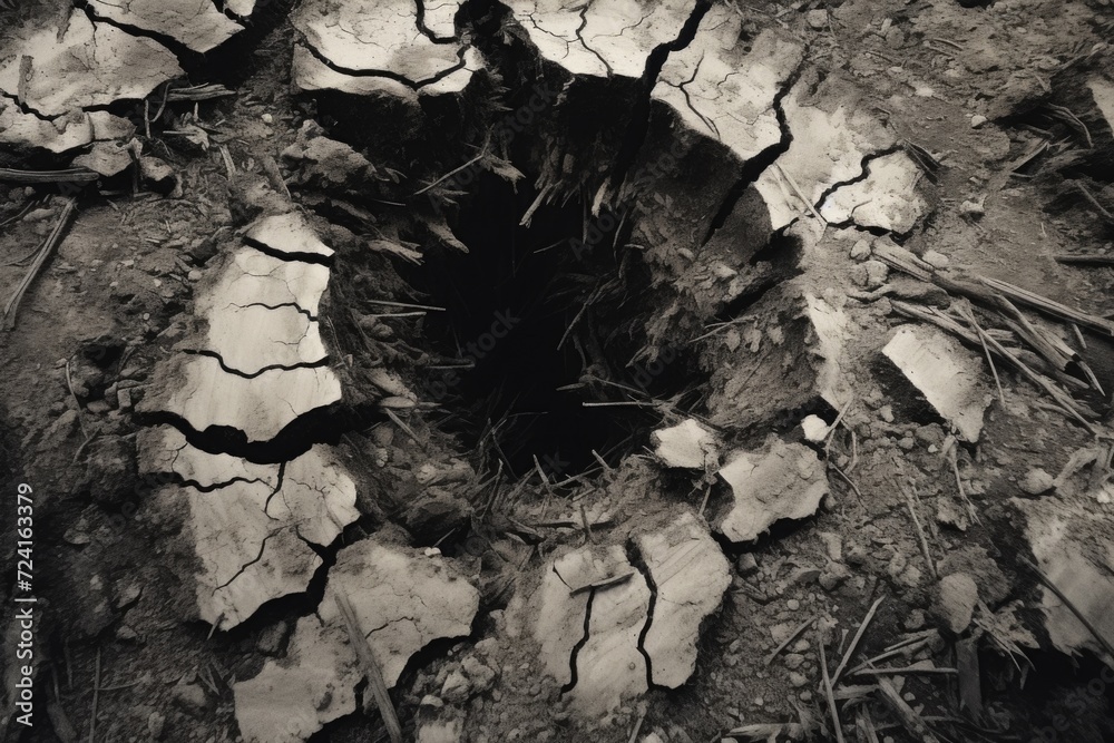 Poster A black and white photo of a tree stump. Can be used as a background or texture in various design projects