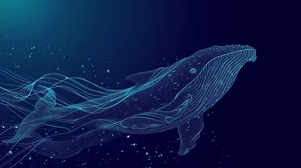Fotobehang illustration of a whale in the style of digital wavy lines, dark blue background and green © Zahid