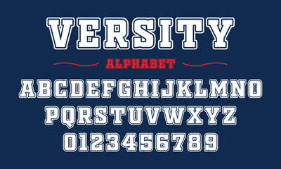Editable typeface vector. Varsity sport font in american style for football, baseball or basketball logos and t-shirt.	