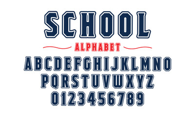 Editable typeface vector. School sport font in american style for football, baseball or basketball logos and t-shirt.	 - obrazy, fototapety, plakaty