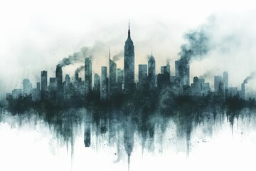 Fototapeta na wymiar black polluted city watercolor illustration