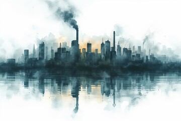 Fototapeta premium black polluted city watercolor illustration