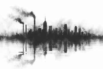 Fototapeta premium black polluted city watercolor illustration
