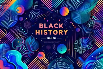 Retrofuture neon synthwave Black History Month banner Generative AI
