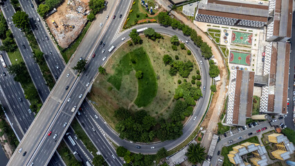aerial view of the tietê waterfront near the Limão bridge in São Paulo Brazil - obrazy, fototapety, plakaty