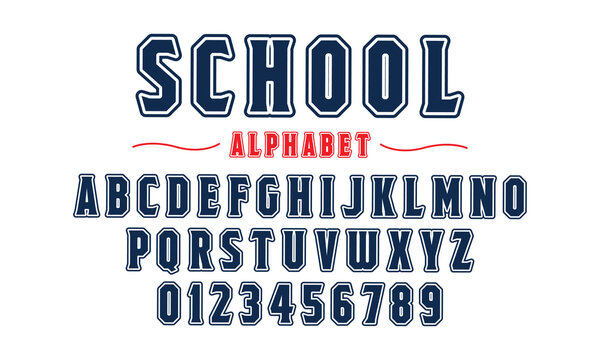 Editable typeface vector. School sport font in american style for football, baseball or basketball logos and t-shirt.	