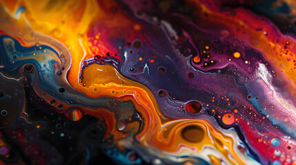 Close Up of Colorful Liquid Painting With Abstract Patterns and Vibrant Colors