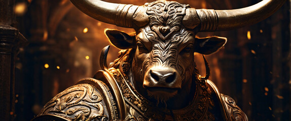 the intricate details of the Minotaur appearance. Its illusory gleam reflects a combination of silver and gold, giving it an ethereal and otherworldly presence. The Minotaur muscular body is adorn