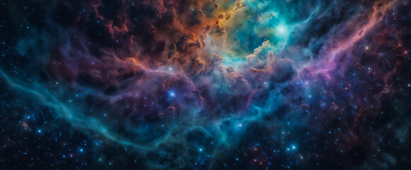 A vibrant image of the cosmos, featuring a field of stars and a nebula. Space background,...