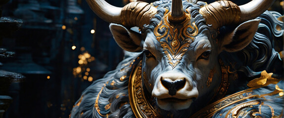 the intricate details of the Minotaur appearance. Its illusory gleam reflects a combination of silver and gold, giving it an ethereal and otherworldly presence. The Minotaur muscular body is adorn