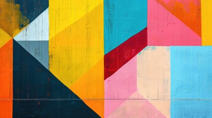 Abstract colorful background with geometric textured oil or acrylic shapes. Artistic banner with wall texture and brush strokes